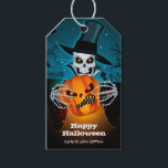 Scary Skeleton Halloween Favour Gift Tags<br><div class="desc">A spooky skeleton in a hop hat holds a scary jack o' lantern on a dark Halloween night on these Halloween party favour gift tags. MATCHING items in our store.</div>