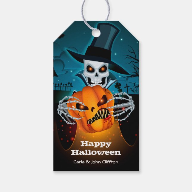 Scary Skeleton Halloween Favour Gift Tags (Front)