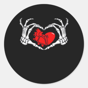 Scary Skeleton Hands And Red Heart Creepy Spooky V Classic Round Sticker
