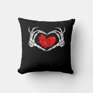 Scary Skeleton Hands And Red Heart Creepy Spooky V Cushion