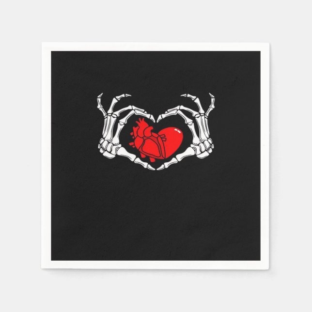 Scary Skeleton Hands And Red Heart Creepy Spooky V Napkin (Front)