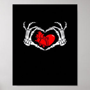 Scary Skeleton Hands And Red Heart Creepy Spooky V Poster