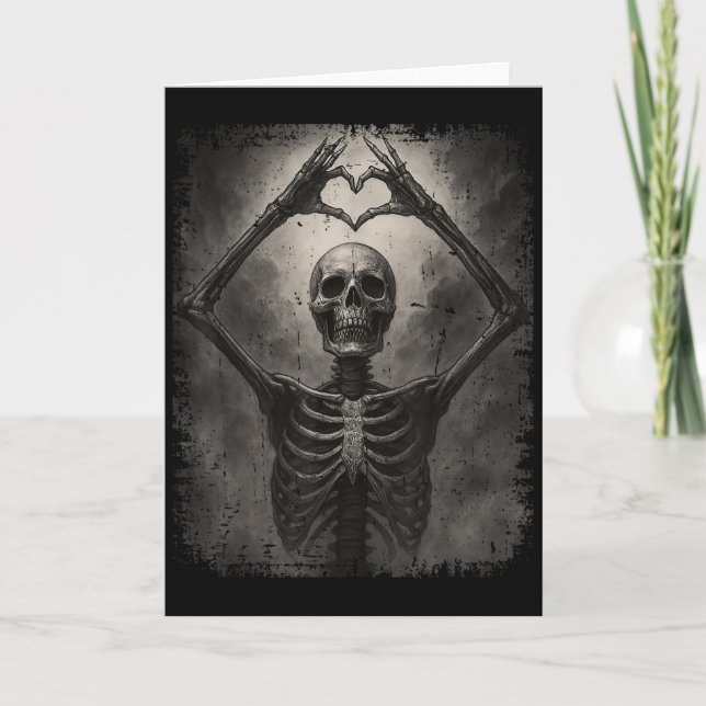 Scary Skeleton Hands Heart Sign Funny Halloween Co Card (Front)
