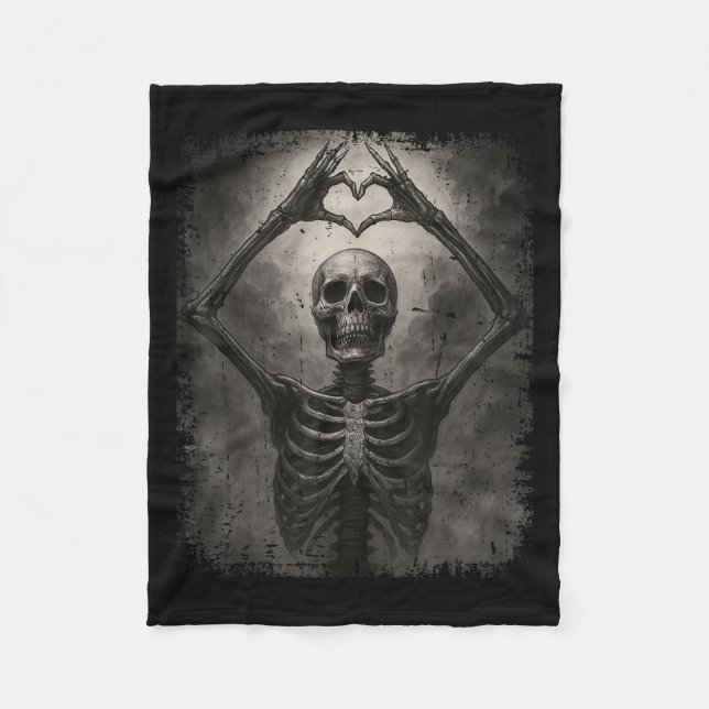 Scary Skeleton Hands Heart Sign Funny Halloween Co Fleece Blanket (Front)