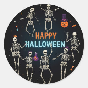 Scary Skeleton "Happy Halloween" Classic Round Sticker