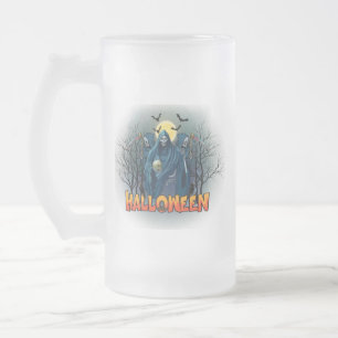 Scary Skeleton Night Halloween, My Halloween Mood. Frosted Glass Beer Mug