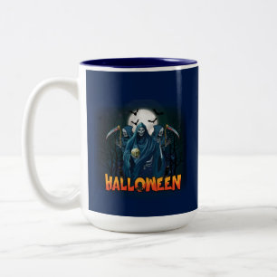 Scary Skeleton Night Halloween, My Halloween Mood. Two-Tone Coffee Mug
