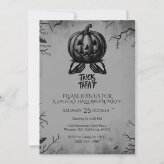 Scary Skeleton Pumpkin Trick or Treat Spooky Party Invitation