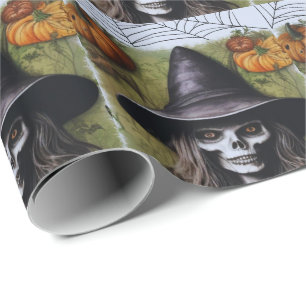 Scary Skeleton Witch for a Creepy Halloween Party Wrapping Paper