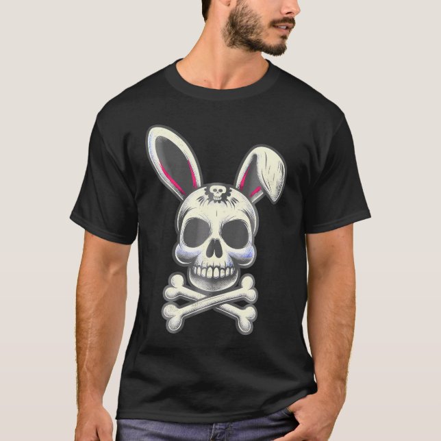 Scary Skull And Crossbones Bad Rabbit Horror Bunny T-Shirt (Front)