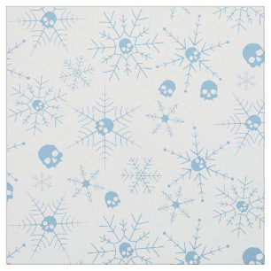 Scary skull Creepmas Christmas Snowflakes Blue Fabric