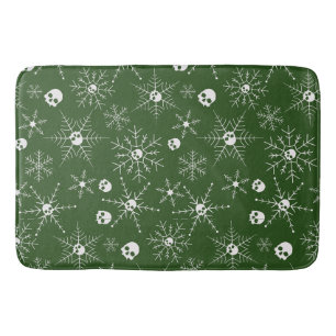 Scary skull Creepmas Christmas Snowflakes green Bath Mat
