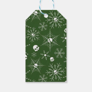 Scary skull Creepmas Christmas Snowflakes green Gift Tags