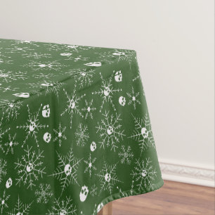 Scary skull Creepmas Christmas Snowflakes green Tablecloth