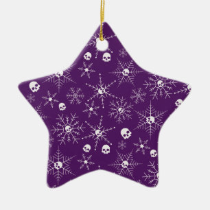 Scary skull Creepmas Christmas Snowflakes purple Ceramic Tree Decoration