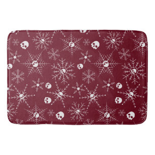 Scary skull Creepmas Christmas Snowflakes red Bath Mat