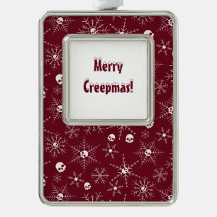 Scary skull Creepmas Christmas Snowflakes red Silver Plated Framed Ornament