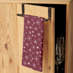 Scary skull Creepmas Christmas Snowflakes red Tea Towel