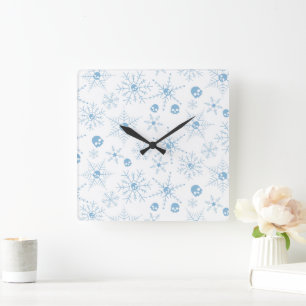 Scary skull Creepmas Christmas Snowflakes Square Wall Clock