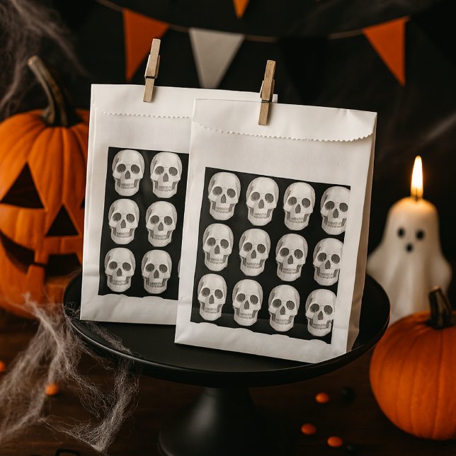Scary Skull Halloween Favor Bags | Black & White  (Creator Uploaded)