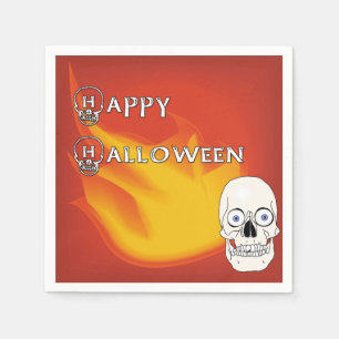Scary Skull with Red and Yellow Ablaze Background Napkin