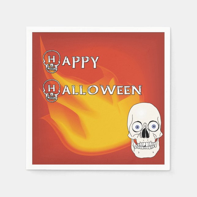 Scary Skull with Red and Yellow Ablaze Background Napkin (Front)