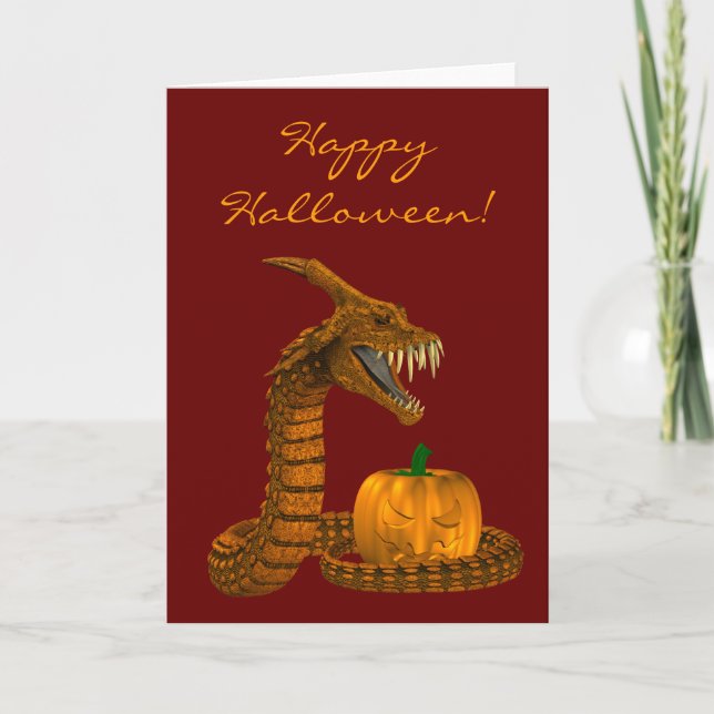 Scary Snake Protecting A Pumpkin Card (Front)