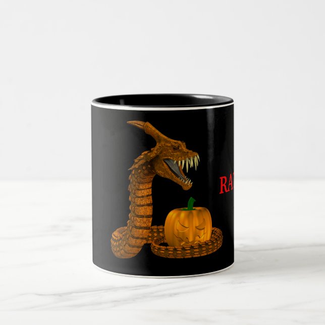 Scary Snake Protecting A Pumpkin Two-Tone Coffee Mug (Center)