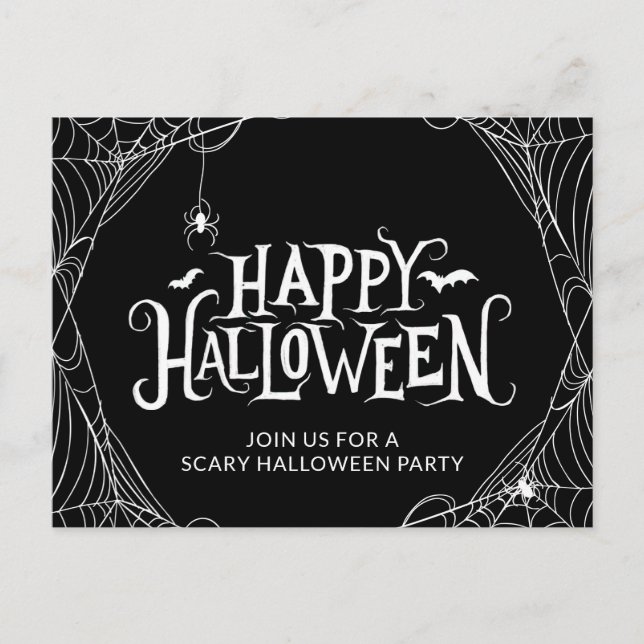 Scary Spider Web Halloween Party Invitation Postcard (Front)
