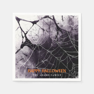 Scary Spider Web Happy Halloween Custom Name Napkin