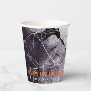 Scary Spider Web Happy Halloween Custom Name Paper Cups