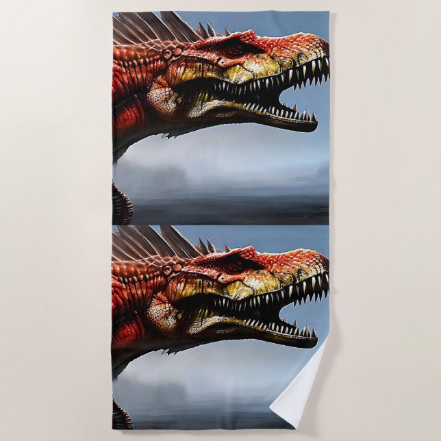 Scary Spinosaurus Dinosaur, Beach Towel (Front)