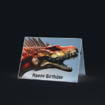 Scary Spinosaurus Dinosaur,  Birthday Card<br><div class="desc">Pictured is a big scary Spinosaurus Dinosaur with a birthday message inside</div>