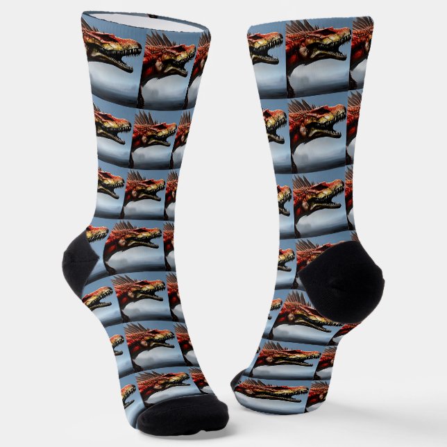 Scary Spinosaurus Dinosaur, Socks (Angled)