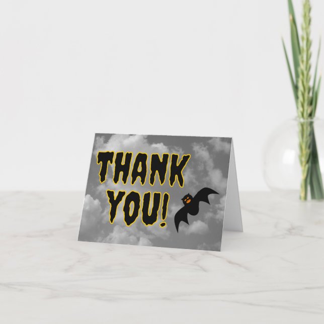Scary, Spooky, Bat, Halloween Style "THANK YOU!" Thank You Card (Front)