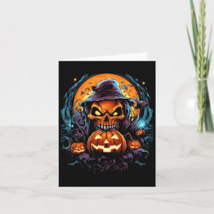 Scary Spooky Castle Halloween Pumpkin Witch Card