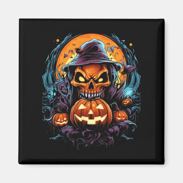 Scary Spooky Castle Halloween Pumpkin Witch  Magnet (Front)