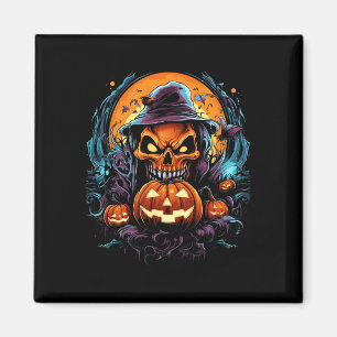 Scary Spooky Castle Halloween Pumpkin Witch Magnet