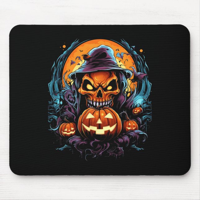 Scary Spooky Castle Halloween Pumpkin Witch  Mouse Mat (Front)