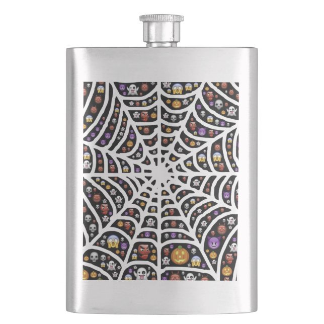 Scary Spooky Cobweb Collage Hip Flask (Front)
