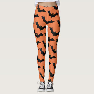 LulaRoe Tween Halloween Black Bats Leggings - Orange Background