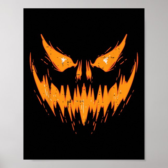 Scary Spooky Jack O Lantern Face Pumpkin Halloween Poster (Front)