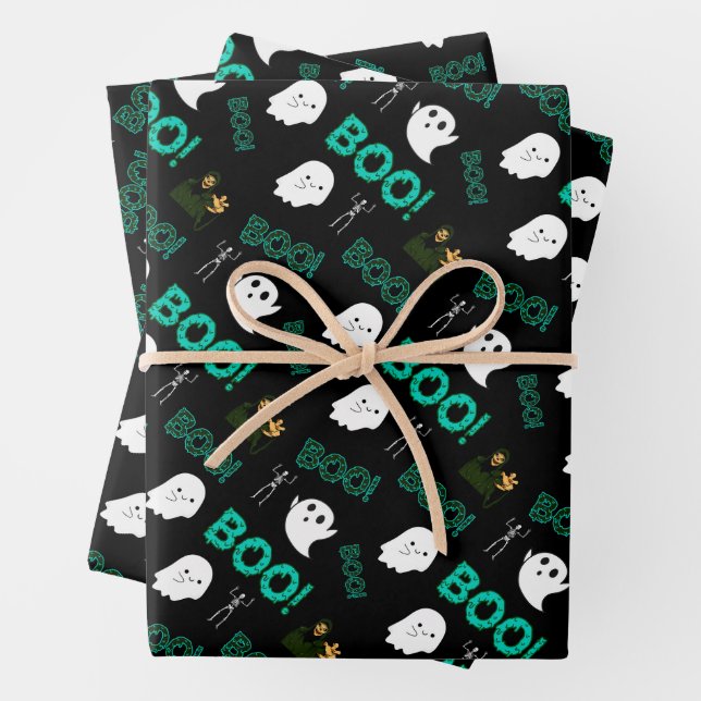  SCARY SPOOKY SEAMLESS HALLOWEEN PATTERN WRAPPING PAPER SHEET (In situ)