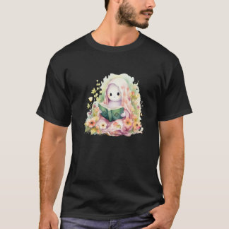 scary spooky watercolored book reading ghost Premi T-Shirt