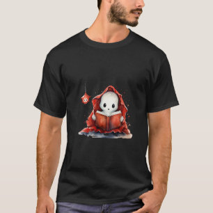 scary spooky watercolored book reading ghost V Nec T-Shirt