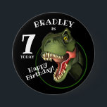 Scary T-Rex Dinosaur Kids Age 7.5 Cm Round Badge<br><div class="desc">Is this scary Tyrannosaurus isn't looking for supper,  he really is trying hard to be
friendly,  and wants to wish a special child a very HAPPY BIRTHDAY!
Customise the child's name and age.</div>