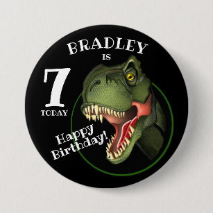NAME NEW BIRTHDAY BOY PERSONALISED BADGE ANY AGE DINOSAUR & ANY COLOURS 
