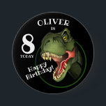 Scary T-Rex Dinosaur Kids Age 7.5 Cm Round Badge<br><div class="desc">Is this scary Tyrannosaurus isn't looking for supper,  he really is trying hard to be
friendly,  and wants to wish a special child a very HAPPY BIRTHDAY!
Customize the child's name and age.</div>