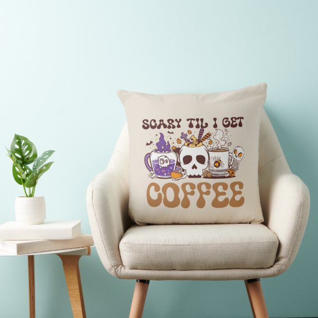 Scary Til I Get Coffee - Halloween Coffee Lover Cushion (Chair)