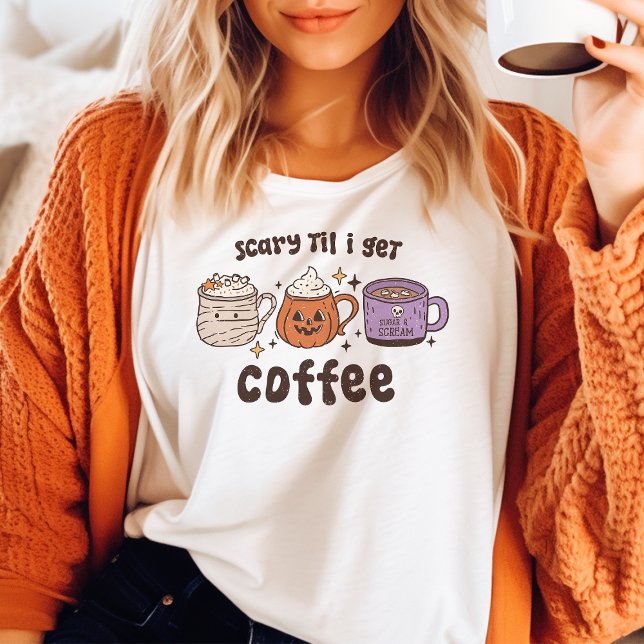 Scary Til I Get Coffee Retro Halloween  Tri-Blend Shirt (Creator Uploaded)